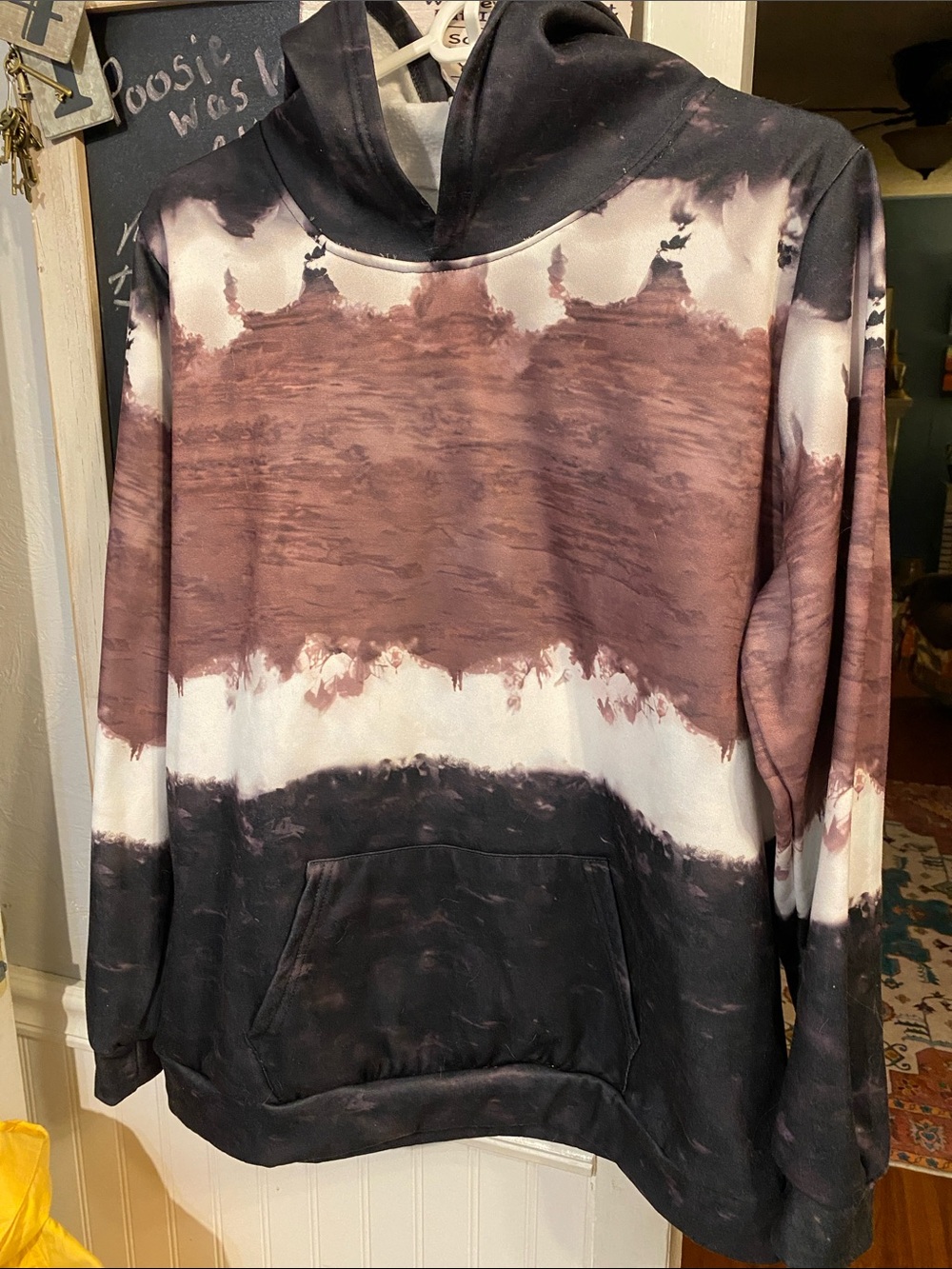 Women’s Tie-Dye Pullover Hoodie Sweatshirt - Brown & Black , Eggplant